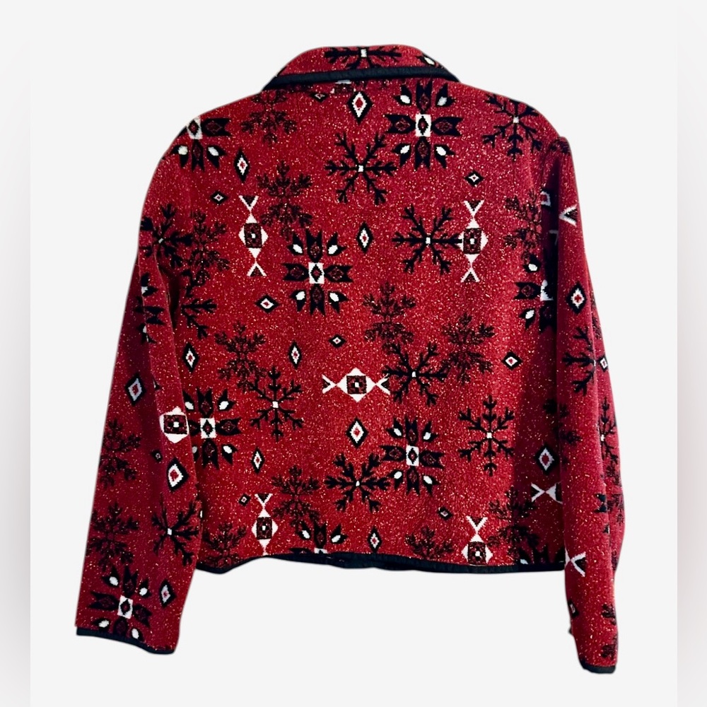 Vintage Tsunami Womens Jacket Red Fleece Snowflakes Aztec Buttons Pockets. Large - Picture 2 of 7